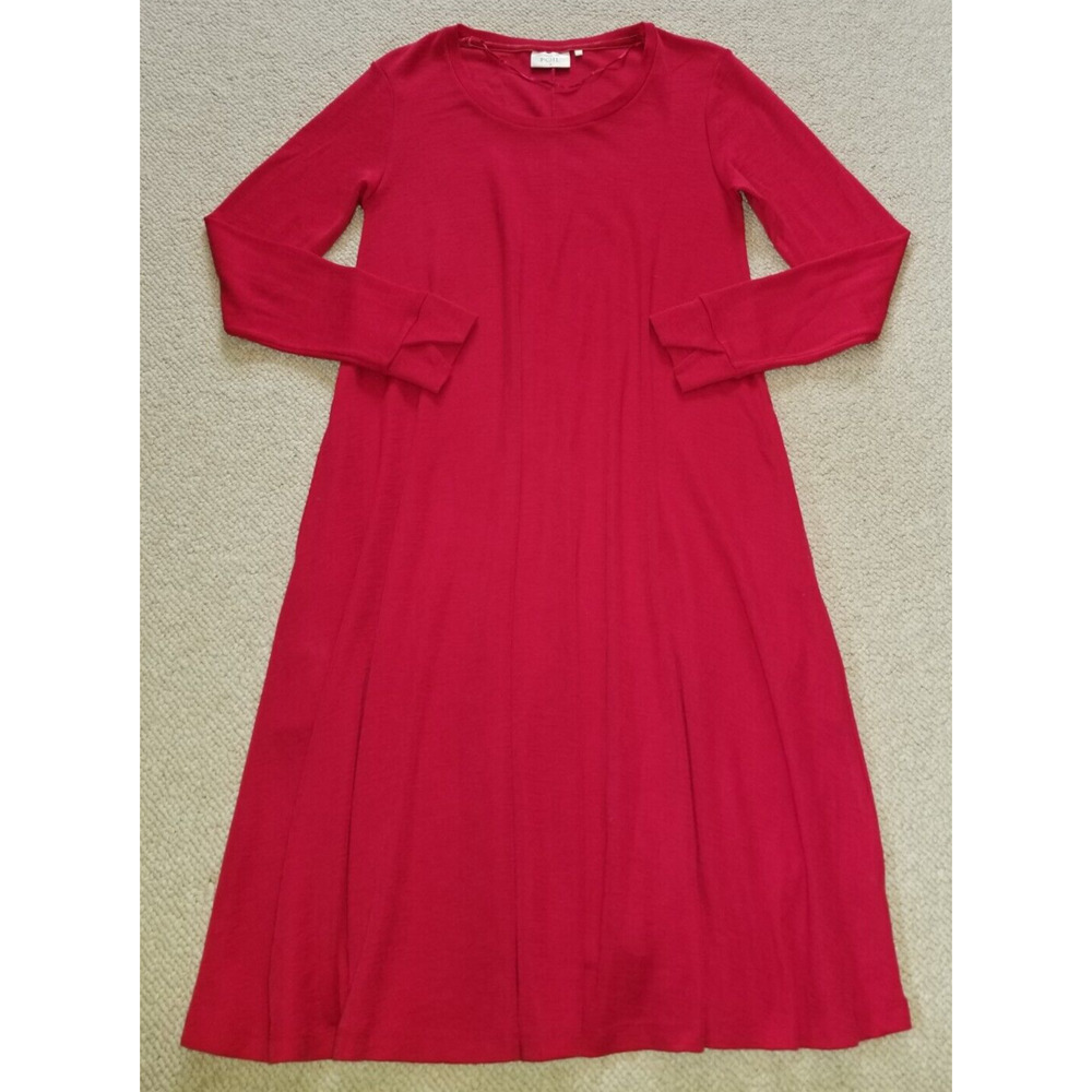 Womens Dress-FOIL-red 100% merino wool knit flared midi Quiet luxury ls-S